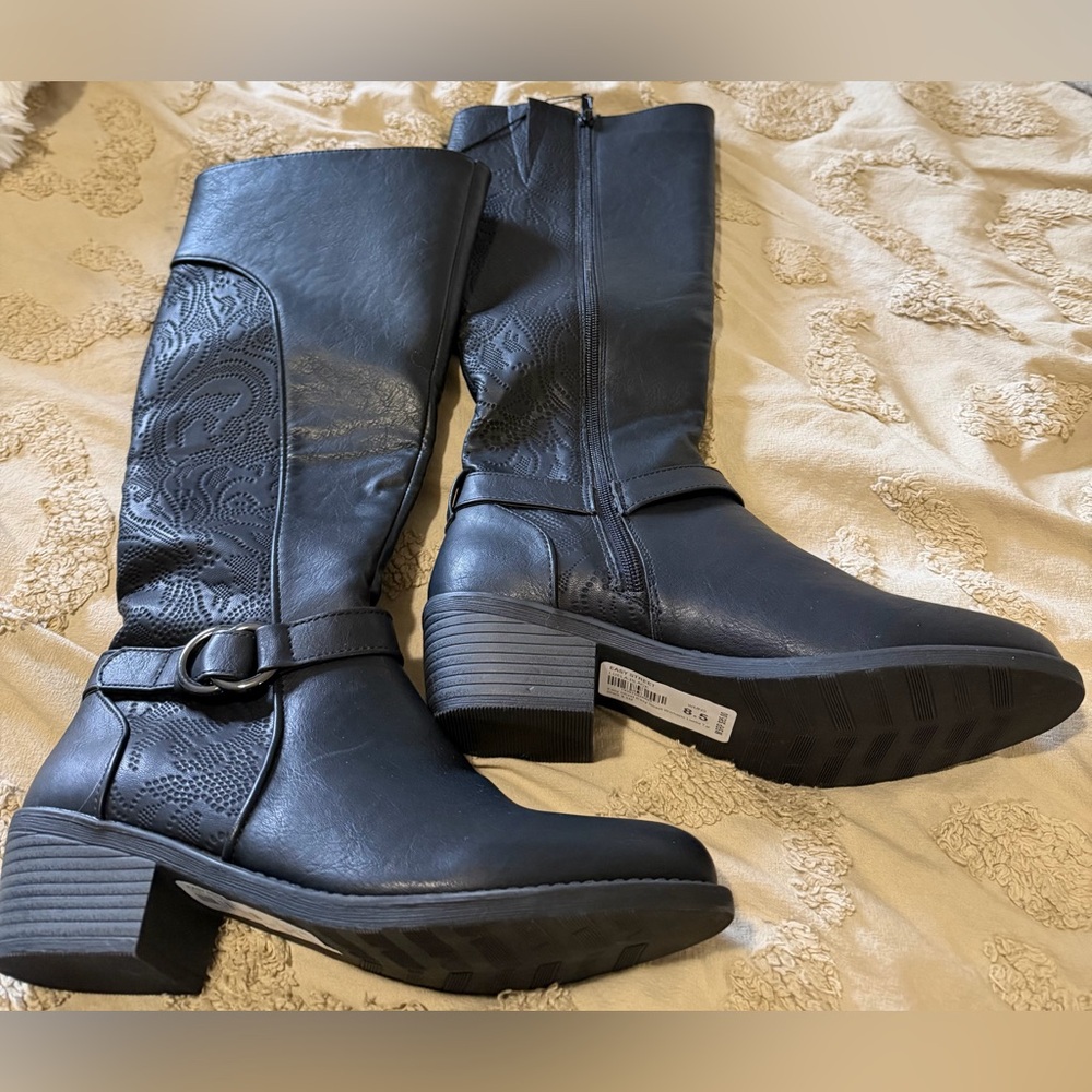 Easy Street Black Heeled Boots with Buckle Detail